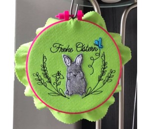 Stickdatei - Frohe Ostern Hase im Kranz inkl. Einzeldateien